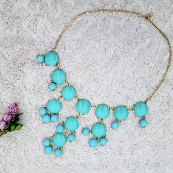 Light Blue Multi Layered Statement Necklace 26" - Picture 3 of 7